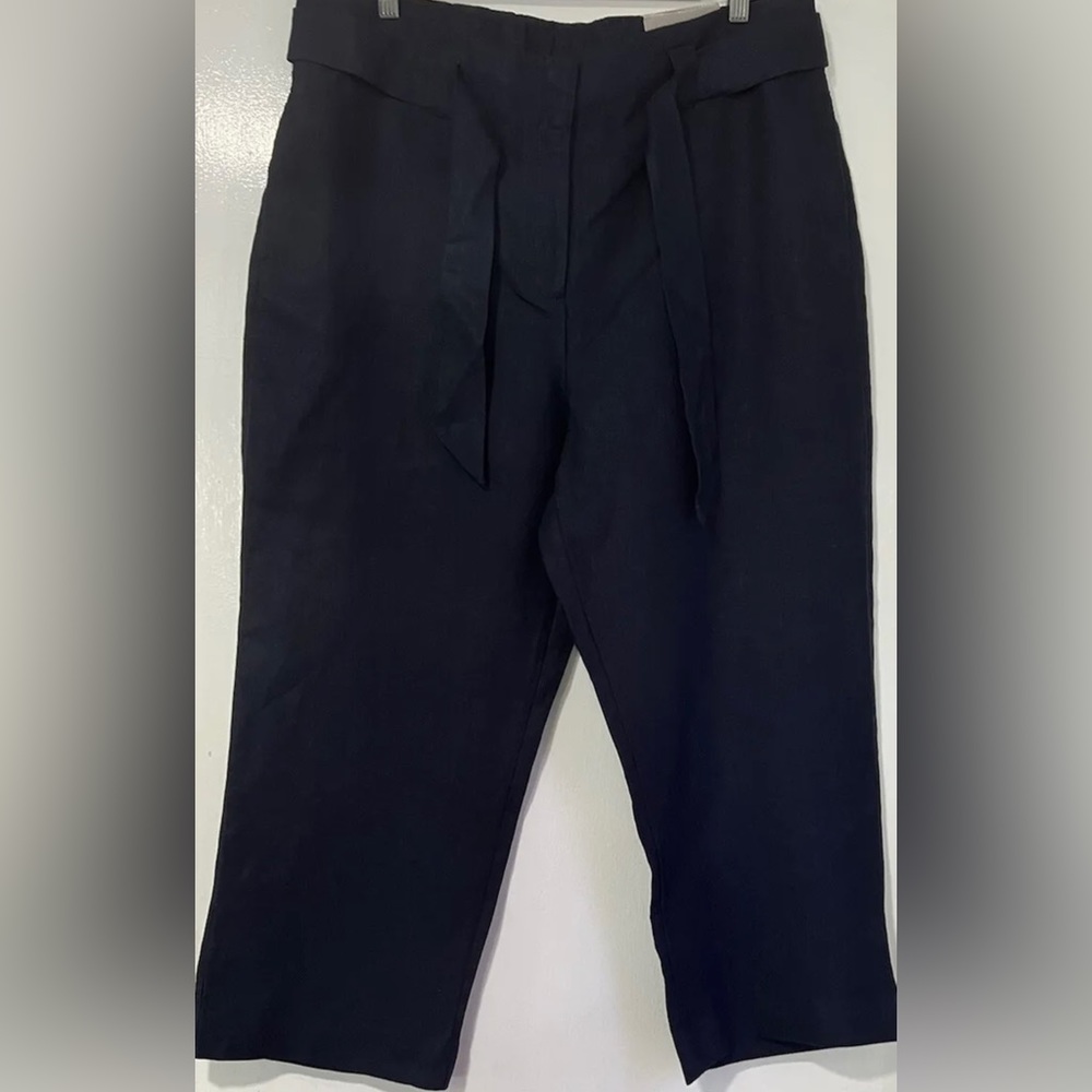 Chico's Navy Linen Tie Waist Wide Leg Crop Pants Sz 3 = Sz 16 NWT Excellent Gift